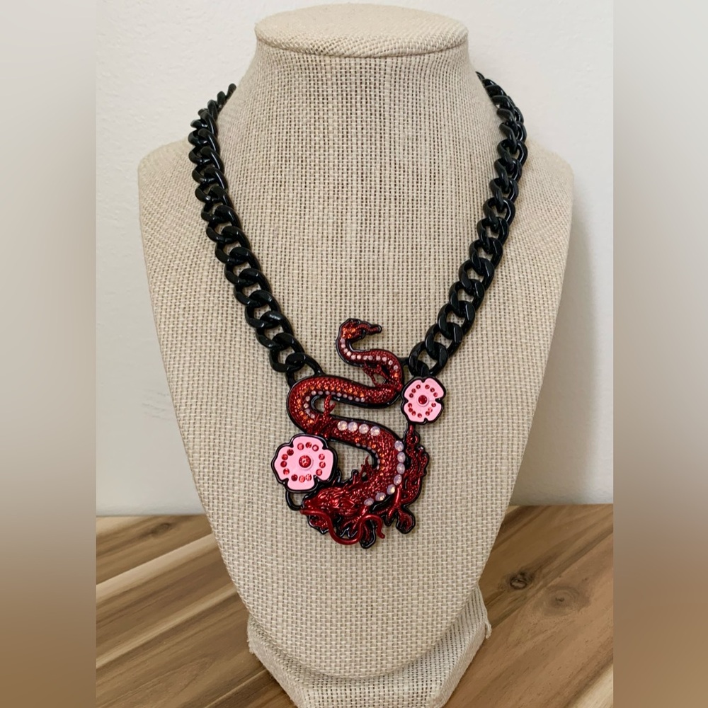 Betsey Johnson Red Dragon Pendant Necklace NWT - Picture 3 of 6